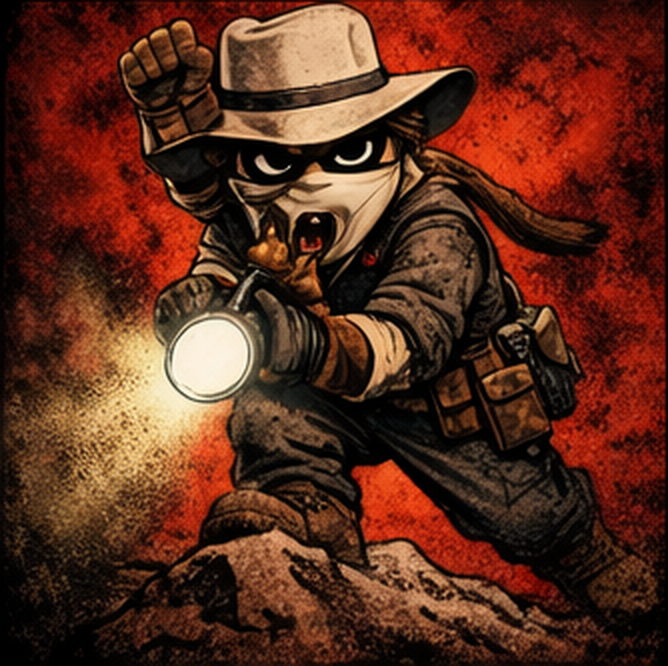 Bandit mascot holding a flashlight.