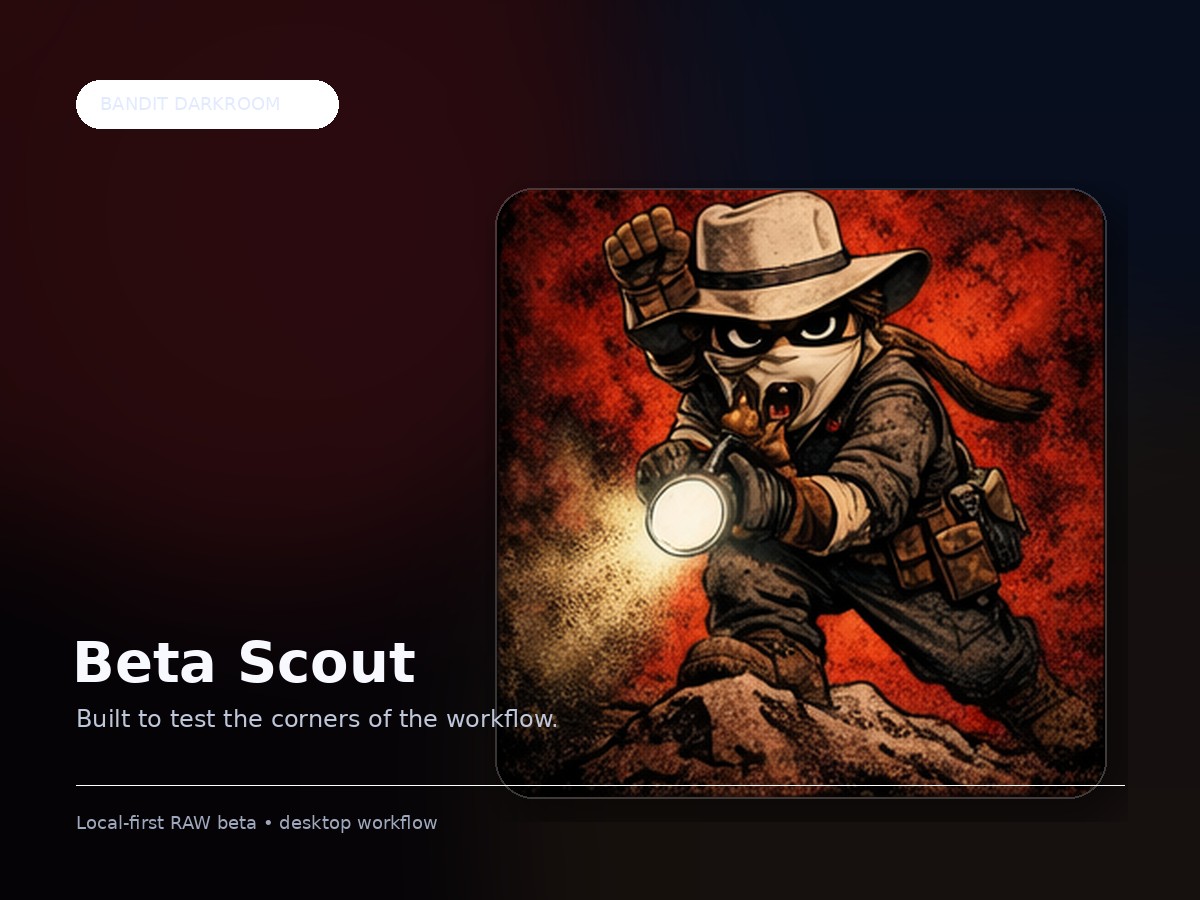 Bandit DarkRoom Beta Scout mascot card.